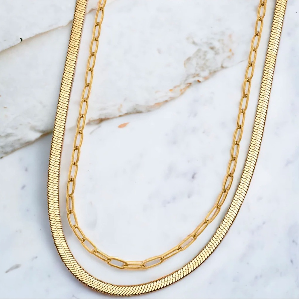 Mint & Lily Gold Herringbone & Paperclip Chain Set